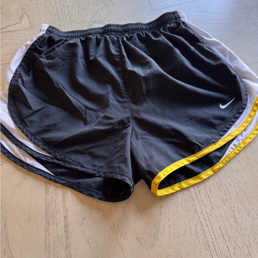 Nike Women’s Black Athletic Shorts with Yellow and White Trim